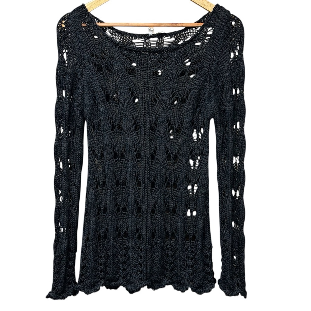 MOTH black open knit longsleeve top, large